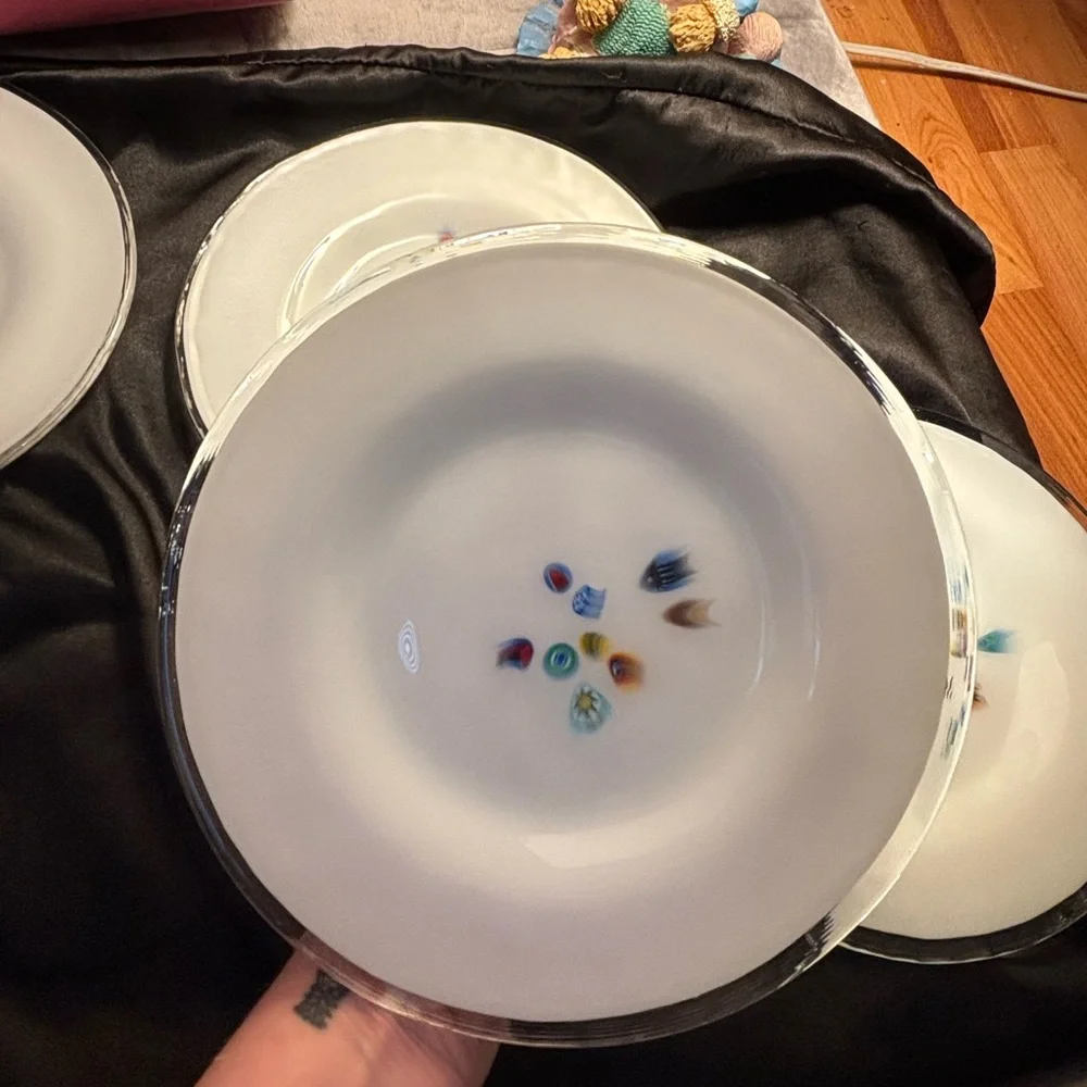 Set of Murano Italian millefiori Crate&Barrel fused glass plates 8” set of four